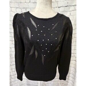 Vintage White Wheeler & Martha Black Rayon Blend Knit Sweater Size Medium